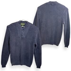 Eddie Bauer Heritage 4-Button Mock Henley Heavy Knit Sweater Men XL Tall Blue